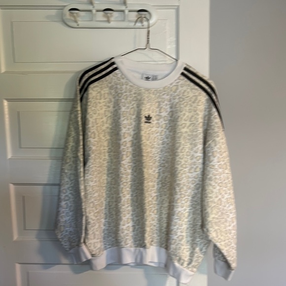 Adidas White and Black Crewneck Sweater with Classic Stripes - Picture 1 of 3